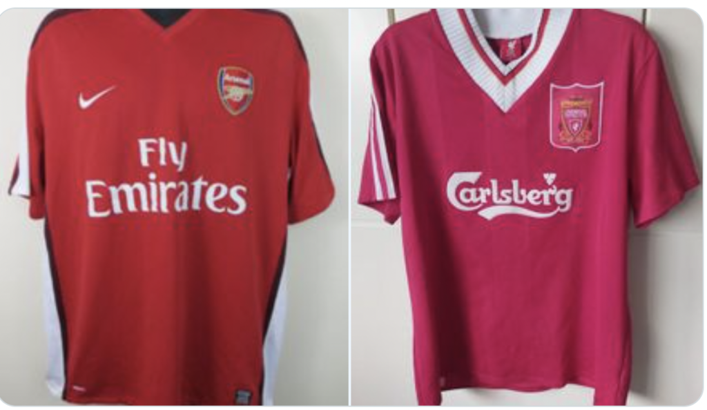 arsenal 2008 and liverpool 1996 shirt